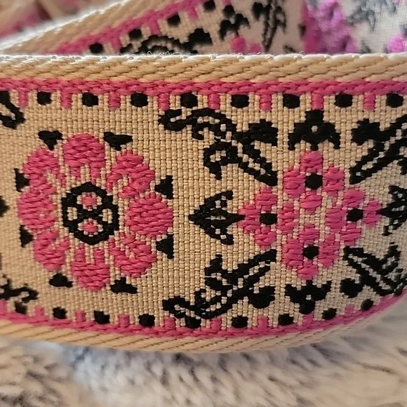 Embroidered Purse Crossbody Adjustable Strap 2 Inches Wide Purple Pink Black - Picture 3 of 6